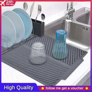 Anti Slip Dish Drying Mat Foldable Rubber Dishes Protector Sink Mat Table  Dishes Drain Mat Coaster