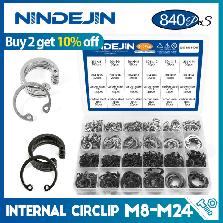 Nindejin C Type Internal Circlip Retaining Rings Assortment Kit For Hole Stainless Steel Carbon 