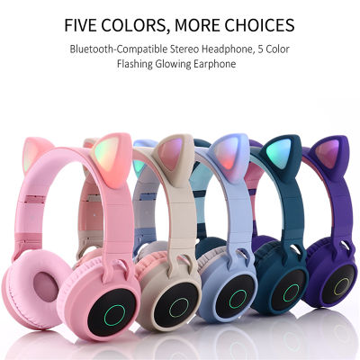 Cute Cat Ear Headset LED Wireless Bluetooth-Compatible Headphones with Mic Glowing Earphones for Children Gifts daughters girls