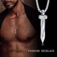 Stainless Steel Jewelry For Men Nail Roman Column Shape Pendant Necklace Gothic Steel color Necklace Polished Smooth Design