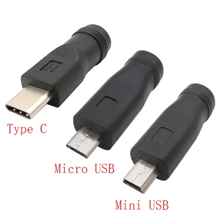 dc-power-connector-converter-5v-5-5-x-2-1mm-female-to-type-c-micro-usb-mini-usb-male-plug-usb-adapter-for-computer-phones-wires-leads-adapters