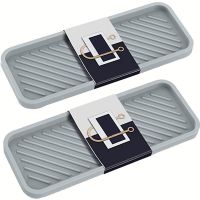 Kitchen Sink Organizer Tray,Sponge Holder for Kitchen Sink Bathroom Counter Tray Sponge Silicone Soap Holder Gray 2Pc