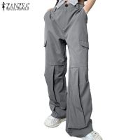 ZANZEA Women Casual Korean Bottoms Pockets Combat Cargo Work Wide Leg Pants