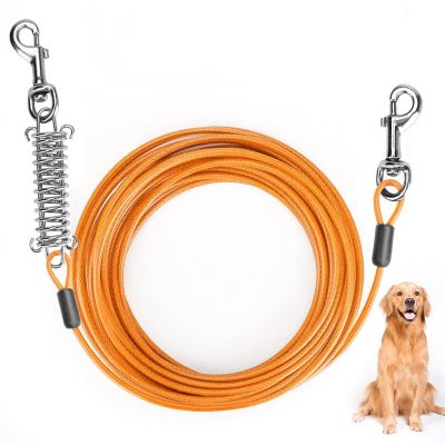 【YF】 Tie Out Cable Dog Walking Training Glue coating Leashes Double Head Pet Wire Rope with Steel Buckle For Two Dogs Usage