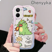 เคส Chenyyka สำหรับ Realme 10เคสลายการ์ตูนไดโนเสาร์สีเขียวน่ารักเนื้อครีมเคสโทรศัพท์โปร่งใสขอบคลื่นเหมาะสำหรับเด็กผู้ชายและเด็กผู้หญิงเคสกันกระแทกเคสซิลิโคนอ่อนชัดเจน