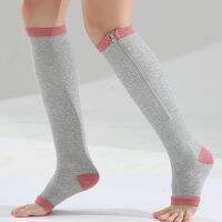 Uni Compression Socks Zipper Leg Support Knee Socks Women Men Open Toe Thin Anti-Fatigue Stretchy Socks