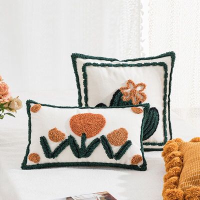 30x50cm/45x45cm Simple Embroidered Flower Pillowcase Luxury Orange Cushion Covers Decorative Pillow Cases Throw Pillowcases Cushion for Sofa Bedroom Office Waist Pillow Cover