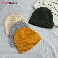 [Hana Clothing Store] สีทึบอบอุ่นถัก Brimless หมวก Beanies ฤดูหนาวฤดูใบไม้ร่วง Hip Hop Skullcap Street Men Beanie Unisex Melon หมวกผู้หญิงชาย