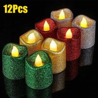 12Pcs Glitter LED Flameless Candles Battery Operated Tea Light Romantic Candles Wedding Christmas Party Table Outdoor Decoration