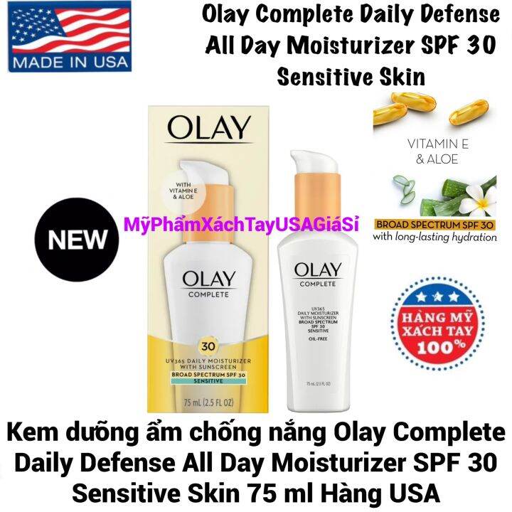 Kem Duỡng ẩm Chống Nắng Olay Complete Daily Defense All Day Moisturizer Spf 30 Sensitive Skin 75