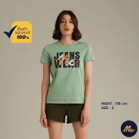 Mc Jeans เสื้อยืดแขนสั้นผู้หญิง คอกลม สีเขียวอ่อน Camping Collection MTSZ963