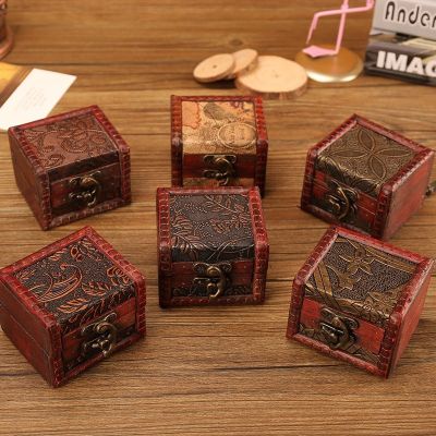 Jewelry Packing Box Wooden Box Antique Small Square Box European Retro Wooden Table Storage Box