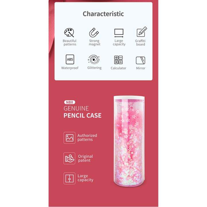 nbx-pencil-case-for-boy-girl-stationery-box-quicksand-translucent-creative-multifunction-cylindrical-pencil-case-school-pink