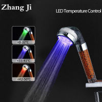 AZhangJi 3สี LED สปาหัวฝักบัวเซ็นเซอร์อุณหภูมิแสงการไหลของน้ำเครื่องกำเนิดไฟฟ้าหัวฝักบัวประหยัดน้ำกรองอาบน้ำ FixtureM