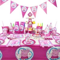 【CW】 Peppa Pig Birthday Decoration Supplies Disposable Dinner Plate Fork Cup Hat Cartoon 16 Pieces/Set Kids