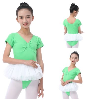 [COD] Factory spot wholesale summer new childrens dance clothes gymnastics one-piece suit open file short-sleeved