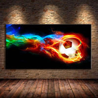 Soccer Ball On Fire Rainbow Abstract Wall Art Canvas Paintings Modern Football Wall Posters And Prints For Living Room Cuadros