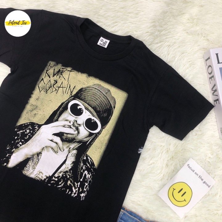 วงร็อค-เสื้อวง-kurt-cobain-พิมพ์หน้า-หลัง-เสื้อยืด