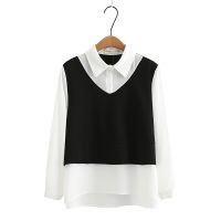 【มีไซส์ใหญ่】Plus Size Womens XL-4XL Patchwork White Spring Autumn Blouses Long Sleeved A-line Female Tops Ladies Office-wear