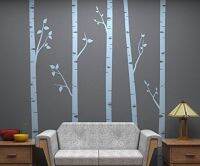 244cm tall Unique 5 Birch Trees With Branches Huge Size Wall Stickers for Kids Room Nursery Baby Wall Decals Customize Color 641