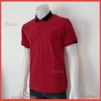 เสื้อโปโลผู้ชาย Men Polo Shirt Plain Polo T Shirt Soft Pique Short Sleeve Tops For Men Side Vents สีแดงตุ่น ปกกรมดำ เนื้อผ้านุ่ม ๆ ใส่แล้วไม่ขึ้นขน ซักง่าย แห้งไว