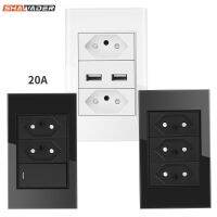 【LZ】✷  Tomada de Parede Elétrica Brasil Tomadas USB Pressostina Painel de Vidro 118 3 Tomadas Posição Jack Home Office 20A