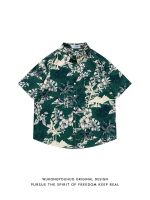 Retro summer landscape full print short-sleeved shirt mens tide brand Hawaiian style all-match bf casual shirt 【BYUE】