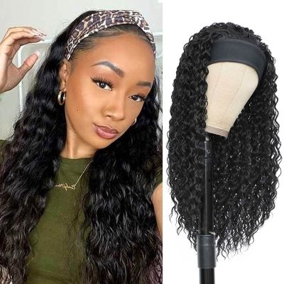 【jw】✣✇☈ Headband Wig Synthetic Wigs for Deep Wavy with Headbands Attached Glueless Half