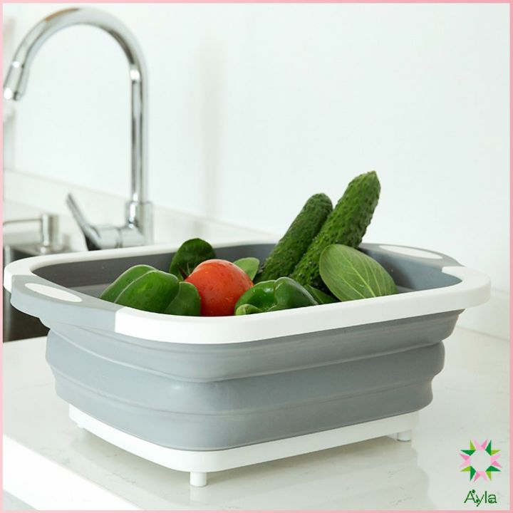 ayla-เขียง-2-in-1-อุปกรณ์ในครัวเรือน-กะละมังพับได้-ซิลิโคนและพลาสติกคุณภาพดี-อุปกรณ์ในครัวเรือน-foldable-cut-board-and-sink