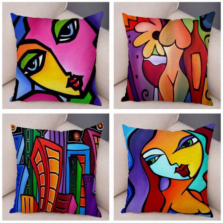 abstract-painting-cushion-cover-decoration-nordic-style-colorful-cartoon-girl-pillowcase-sofa-home