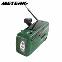 Meterk วิทยุฉุกเฉิน Hand Crank วิทยุพลังงานแสงอาทิตย์1200MAh ไฟฉาย LED แบบชาร์จไฟได้ Am/fm/SW1/SW2 World Band Receiver แบตเตอรี่ทำงานด้วยไฟฉายโทรศัพท์มือถือพลังงานแสงอาทิตย์ลำโพงในตัวแจ็คหูฟัง Cranker Dynamic &amp; Solar Power โคมไฟอ่านหนังสือซัพพลาย SOS