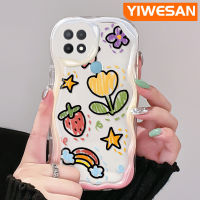 YIWESAN เคสสำหรับ OPPO A15 A35 A15s 4G เคสลายดอกไม้กราฟฟิตีเคสโทรศัพท์โปร่งใสขอบเนื้อครีมน่ารักเคสกันกระแทกป้องกันเลนส์กล้องเคสใสซิลิโคน