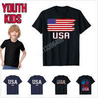 2023 new100 Cotton Youth Kids USA Patriotic American Flag For US T-Shirt Family Tops Boy Girl Tee