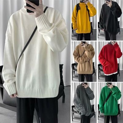 CODTheresa Finger Sweater mens sweater in spring and autumn Korean style loose trend high neck sweater casual all-match solid color sweater