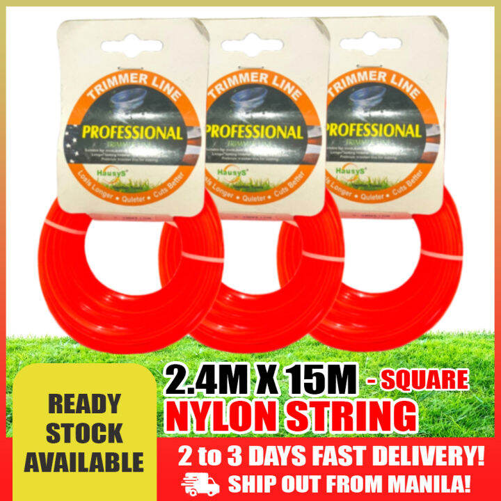 Nylon String Trimmer Line 2.4mm x 15m Square Orange (Tansi) for Grass Cutter, Brush Cutter (3PCS