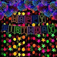 【LZ】✎☫  Neon decoração de festa feliz aniversário banner brilhante guirlandas luminosa fluorescente látex balões brilho no escuro fontes de festa