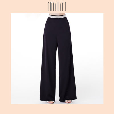 [MILIN] Crystal banded high waist pants กางเกงขายาว ทรงขาบาน เอวสูง แต่งแถบคริสตัล Sagrado Pants สีขาว/ สีดำ White/ Black
