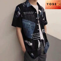 YOSEL เสื้อลำลองผู้ชาย,เสื้อยืดชายหาดฮาวายบางพิมพ์ลายเสื้อเสื้อลำลองแขนสั้น