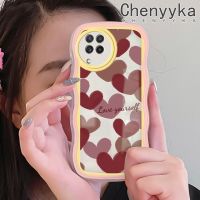 เคส M22 Chenyyka ปลอกสำหรับ Samsung Galaxy A22 4G A22 5G ขอบลายการ์ตูนรักดีไซน์ใหม่หัวใจสีครีมเป็นลอนนิ่มเคสมือถือกันกระแทกแบบใสเคสโปร่งใสลายกล้องถ่ายรูปเรียบง่ายอ่อนโยนป้องกัน