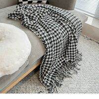 ธงเตียงผ้าเช็ดตัวพู่ลาย Houndstooth แบบเรียบง่ายหรูหราผ้าห่มโซฟาที่นอนผ้าเช็ดตัวหมอนผ้าห่มสำหรับเด็กยามบ่าย