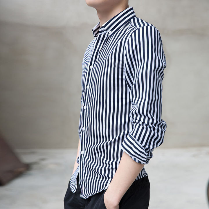 tailor-เสื้อผู้ชาย-2023-ฤดูร้อนใหม่ลายเสื้อแขนยาวชายเสื้อเกาหลีเทรนด์บางเสื้อผ้าลำลอง