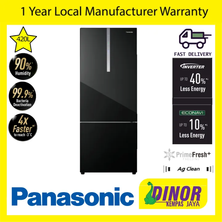 Panasonic 420L 2 door Bottom Freezer Refrigerator NRBX471WGKM Glass