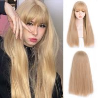 HOUYAN Synthetic Long Straight Hair Blue Comic Girl Bangs Wig Cosplay Lolita Wig Heat Resistant Synthetic Wig Wig  Hair Extensions Pads