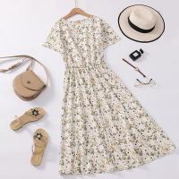 COD SDFGERTYTRRT Readystock Summer Korean Dress Small French Chiffon Floral Round Neck Long Short Sleeves Loose Thin Dress 新款小清新雪纺碎花连衣裙