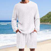 Fashionable Mens Two-Piece Set Casual Cotton Solid Color Loose Suit Summer Sleeve O Neck T-Shirt and Shorts for Men