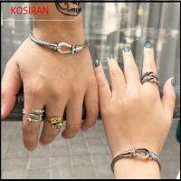 KONSIRAN เหล็กไร้สนิม สร้อยข้อมือเกือกม้า ถักแบบถัก สายเคเบิลปม กำไลข้อมือคู่ ง่ายๆ เครื่องประดับอัญมณีอัญมณี ตะขอแม่เหล็กติดแน่น สำหรับผู้หญิง