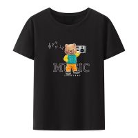 Of Bear Doll In Hip Hop Style Fashion Carrying Tape Recorder on Its Shoulders Cartoon Graphic T Shirts Popular Fashion Shirt