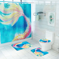 Cartoon Mermaid Print Home Decor Bathroom Toilet Cover Sets Waterproof Shower Curtain Mats Car Rugs Suits