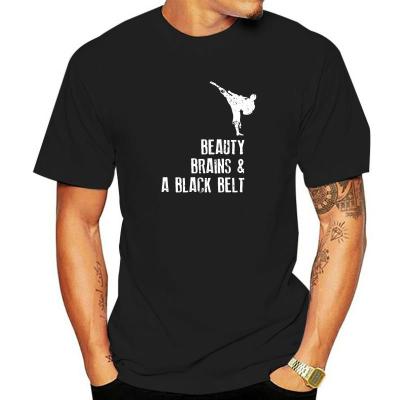 Karate Shirt Beauty Brains A Black Belt Martial Arts Gift T Shirt For Men Moto Biker Tops Tees Newest Slim Fit Cotton