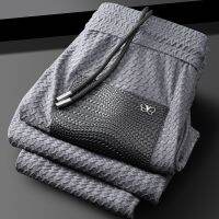 ฤดูร้อนหรูหราบางน้ำแข็ง Houndstooth กางเกงกีฬาลำลองผู้ชายยืดหยุ่นสลิมฟิตระบายอากาศแห้งเร็วกางเกงผู้ชาย...